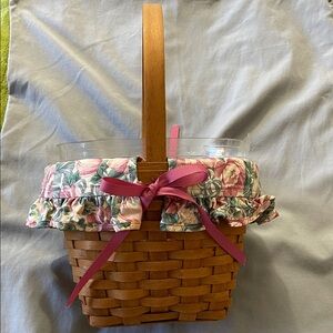 Longaberger Handwoven Basket Pink Ribbon Original Floral Liner Plastic Insert